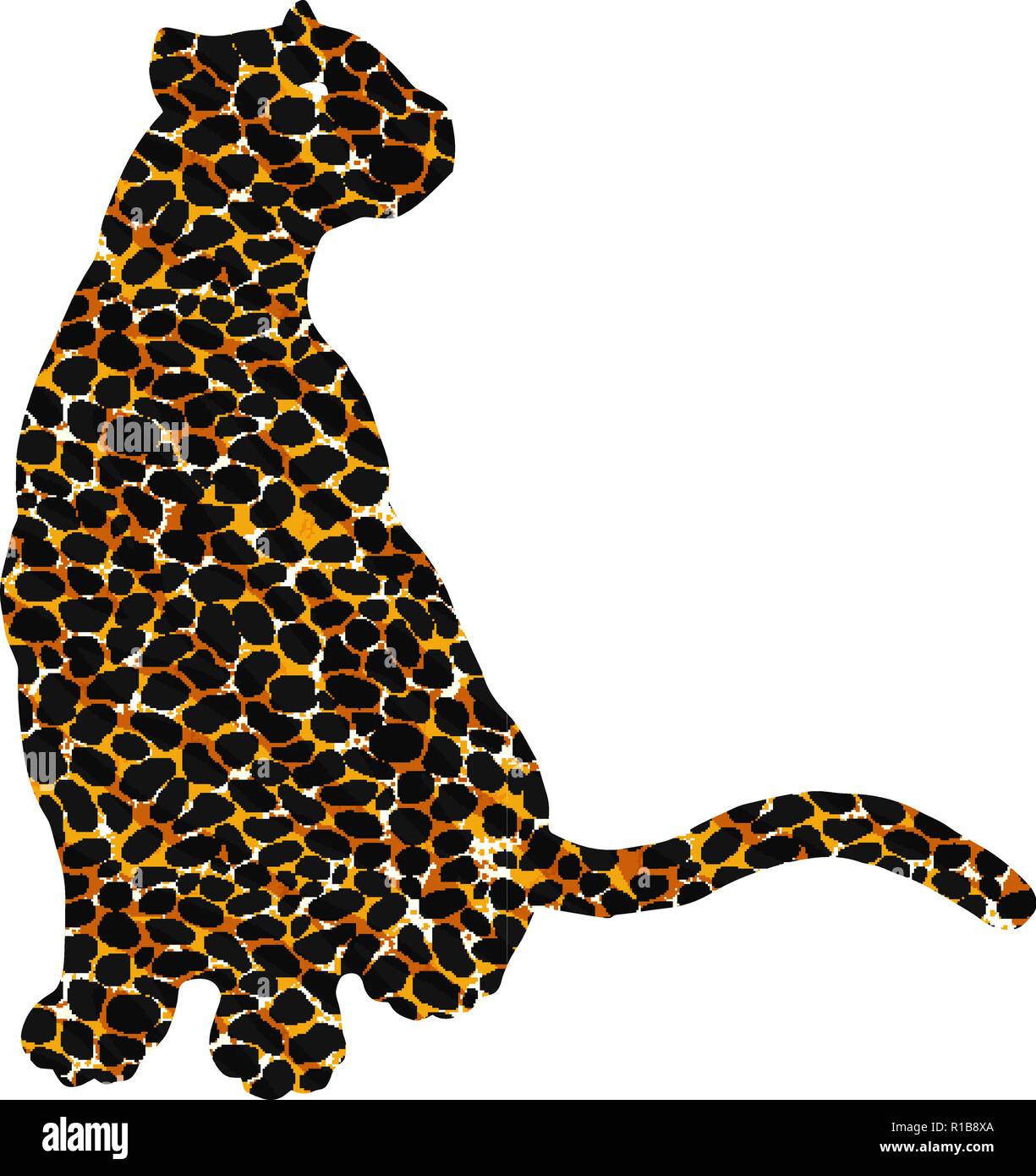 Drawn jaguar, leopard, cheetah, wild cat, panther, puma colored silhouette ocelot fur leather isolated on white. Wallpaper painting element template Stock Vector