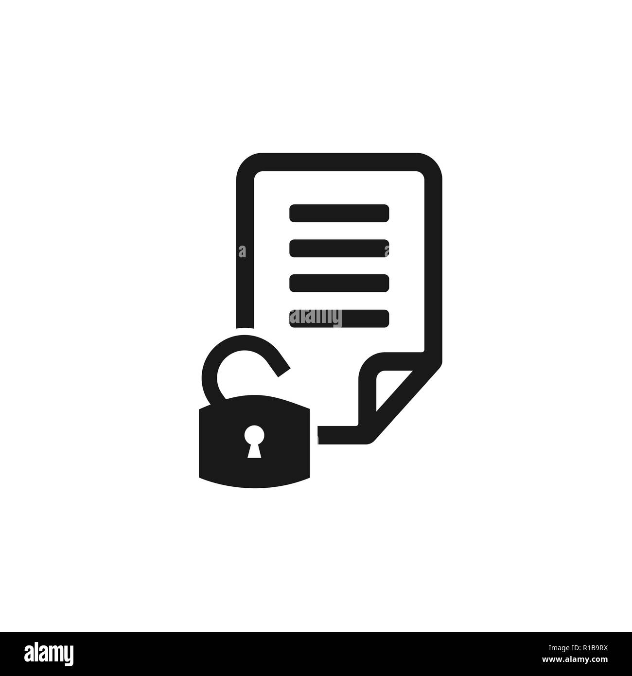 Secure document icon. File sign. Page with lock security symbol. File symbol. Vector illustration. Flat Stock Vector