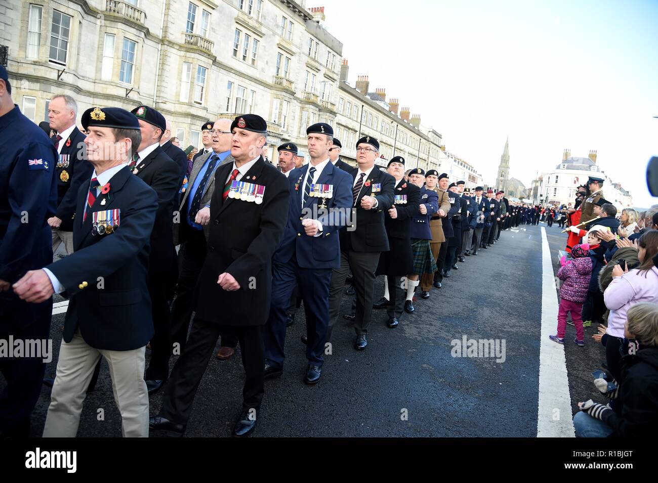 Weymouth, Dorset, UK. 11th Nov, 2018. Remembrance Sunday service and parade in Weymouth, Dorset, UK Credit: Finnbarr Webster/Alamy Live News Stock Photo