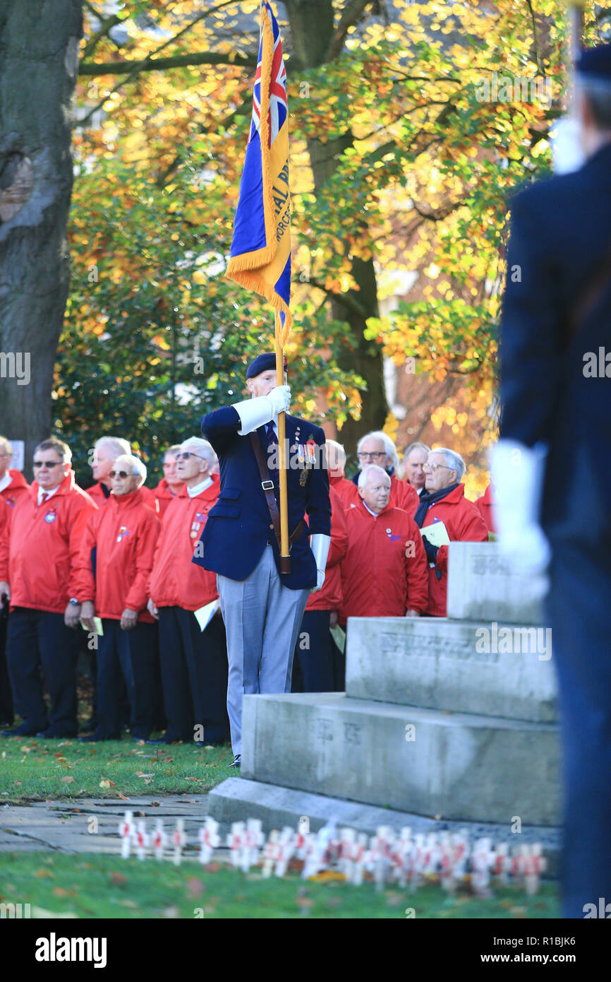 Worcester, UK. 11th November, 2018. The end of the First World War is commemorated at Worcester Cathedral. Peter Lopeman/Alamy Live News Stock Photo