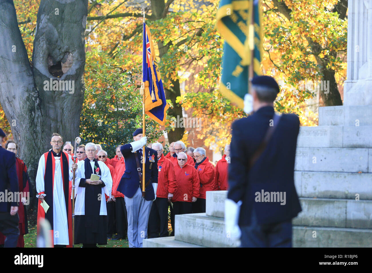Worcester, UK. 11th November, 2018. The end of the First World War is commemorated at Worcester Cathedral. Peter Lopeman/Alamy Live News Stock Photo