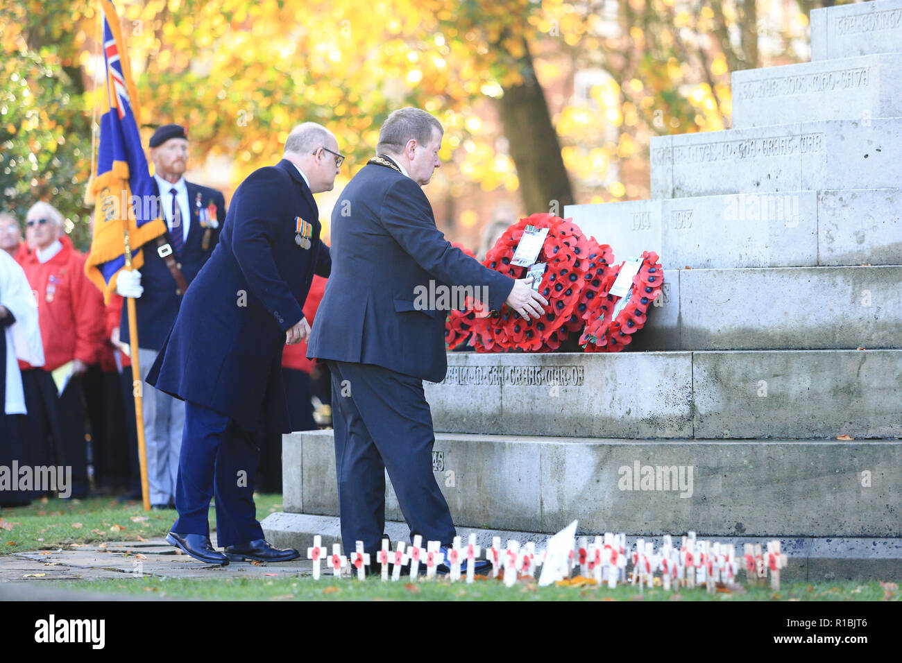 Worcester, UK. 11th November, 2018. The end of the First World War is commemorated at Worcester Cathedral. Peter Lopeman/Alamy Live News Stock Photo