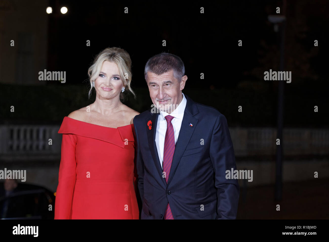 Paris, France. 10th Nov, 2018. Arrival of Prime Minister of the Czech Republic Andrej Babis with his wife Monika Babisova  for dinner in the presence of the heads of state, government and international organization leaders during the international commemoration of the centenary of the 1918 armistice at the Musée d'Orsay in Paris on November 10, 2018 in Paris, France. Credit: Bernard Menigault/Alamy Live News Stock Photo