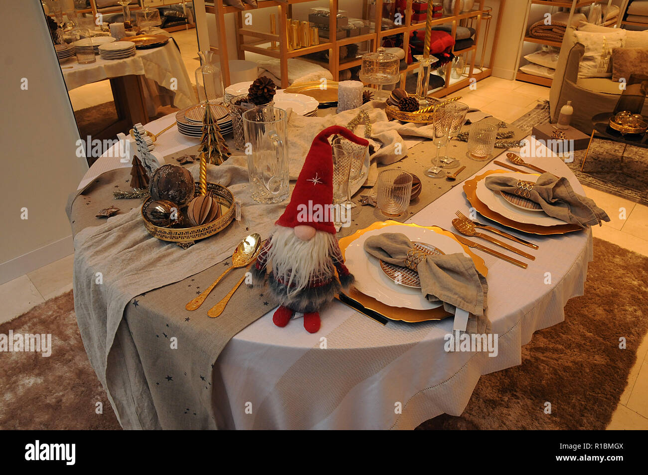 Copenhagen/Denmark 11.November 2018. Christmas season decorations in spainish retail store Zara Home branch christmas table decoration and other in Zara Home store in Copenhagen Denmark. (Photo. .Francis Joseph Dean / Deanpictures