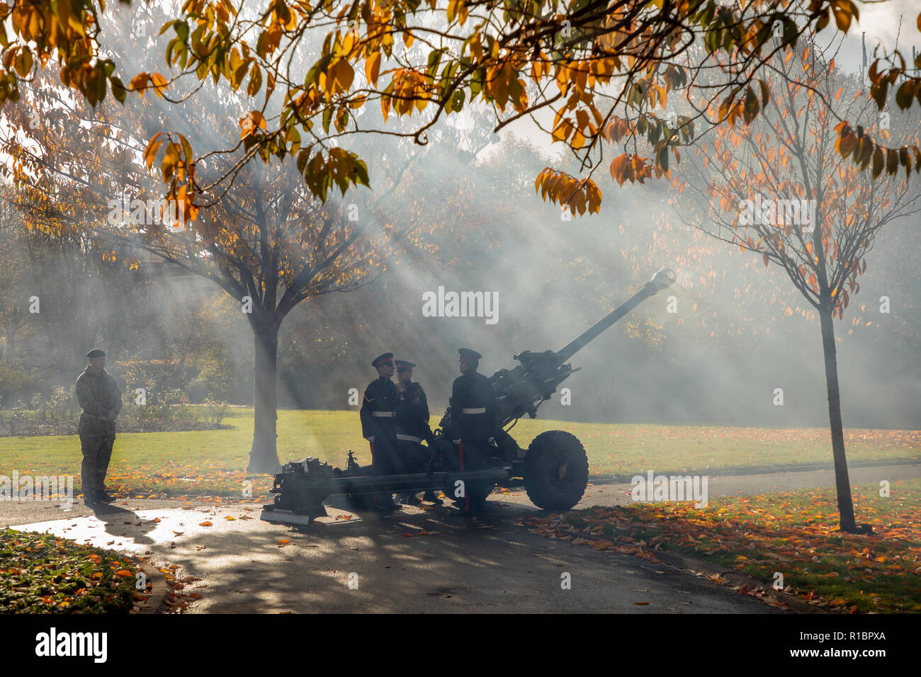 Cardiff, UK. 11th November 2018. Remembrance Sunday, Centenary Armistice Day Commemorations at the Welsh National War Memorial in Cardiff. Credit Haydn Denman/Alamy Live News Stock Photo