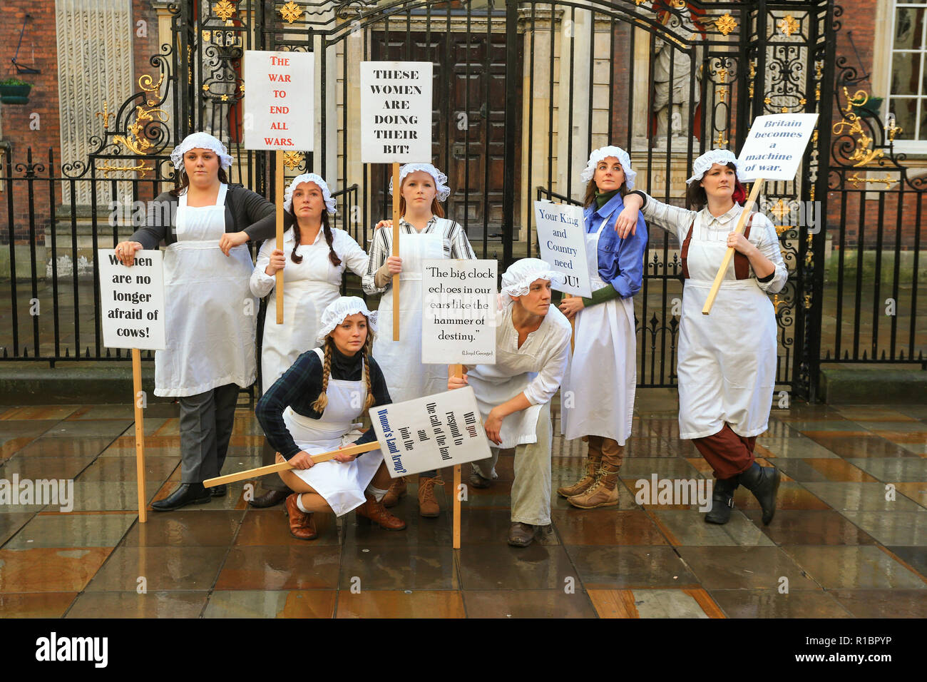 Worcester,UK. 11th November, 2018. Members of Dancefest perform a choreographed piece depicting the home front and women's plight during World War One. Peter Lopeman/Alamy Live News Stock Photo