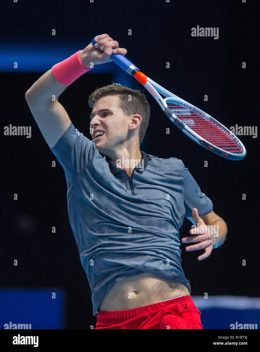 London, UK. 11th Nov 2018. Dominic Thiem (Austria) during the Nitto ATP  World Tour Finals London at the O2, London, England on 11 November 2018.  Photo by Andy Rowland. Credit: Andrew Rowland/Alamy