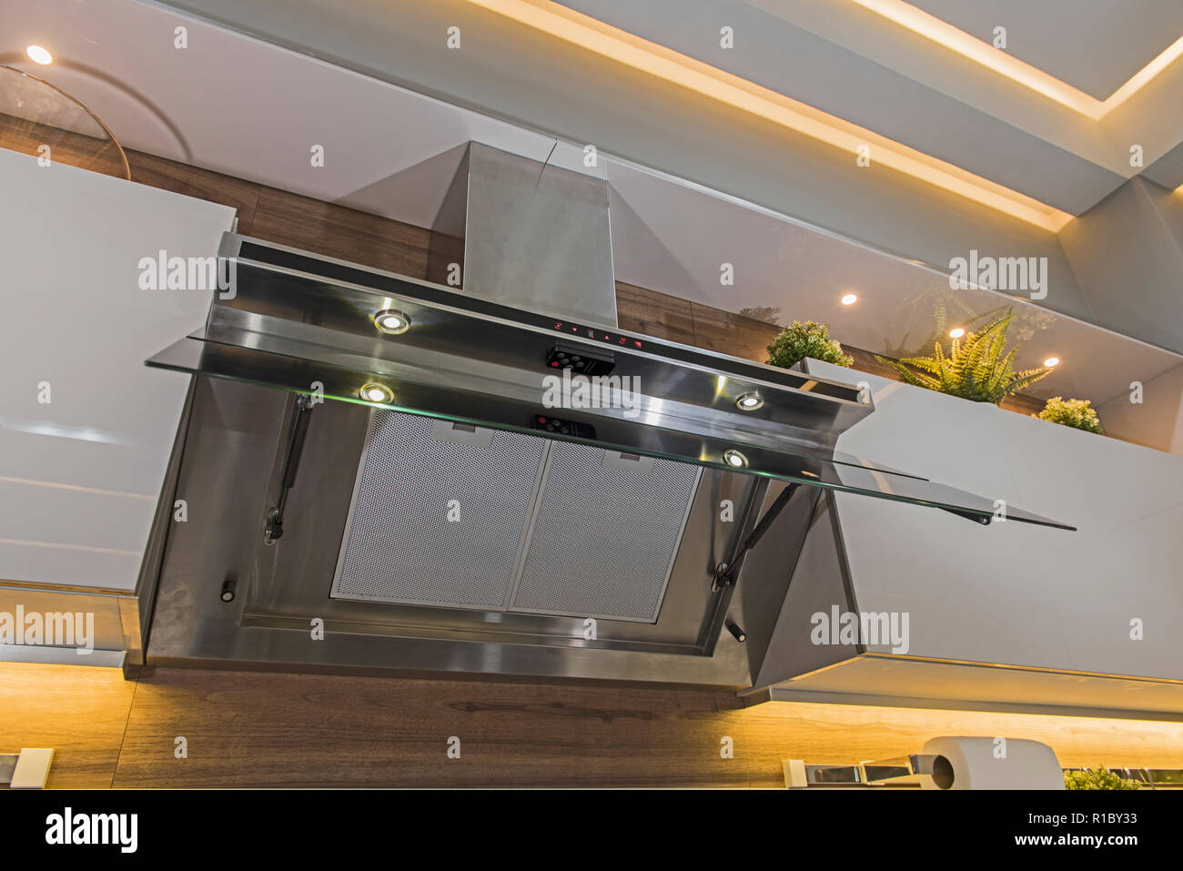 Interior Design Decor Of Modern Kitchen Showing Extractor