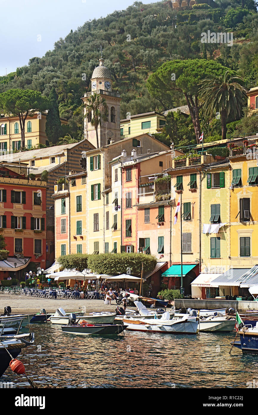 PORTOFINO, ITALY - View of Portofino harbor with the famous Piazzetta ...