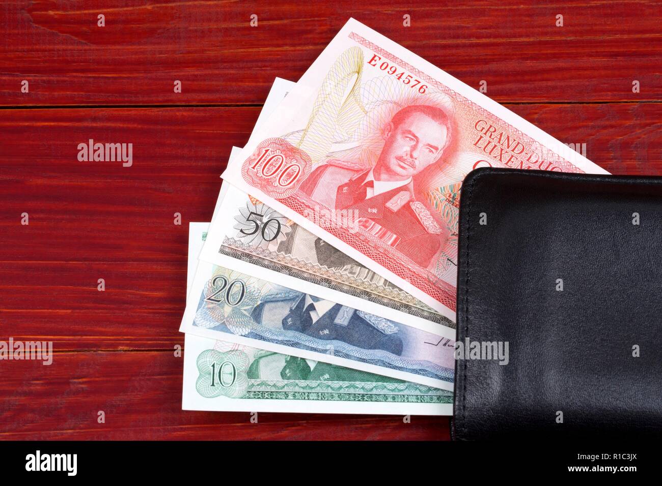 Luxembourgish money in the black wallet Stock Photo