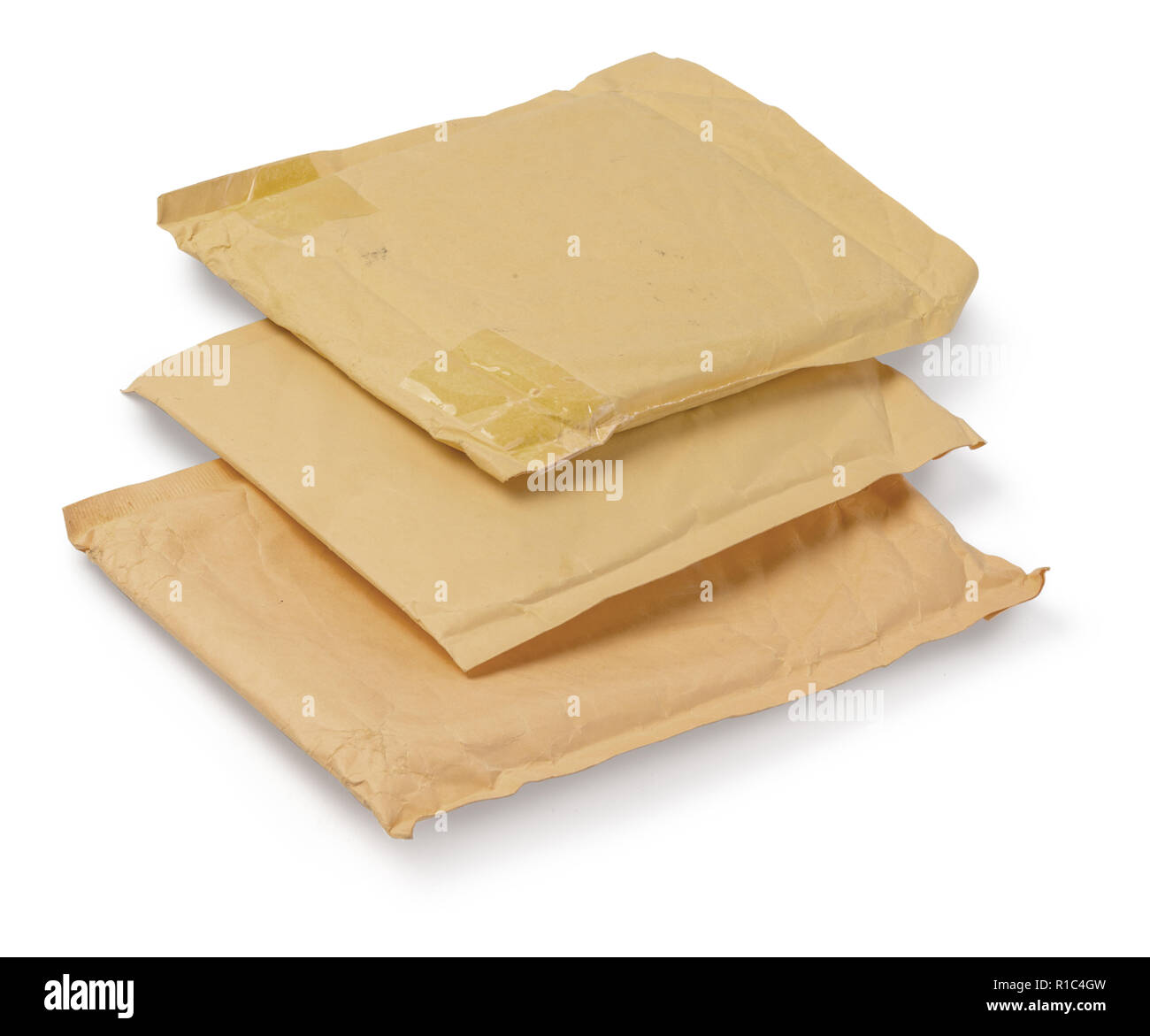 Brown old envelope isolated on white background with clipping path Stock Photo