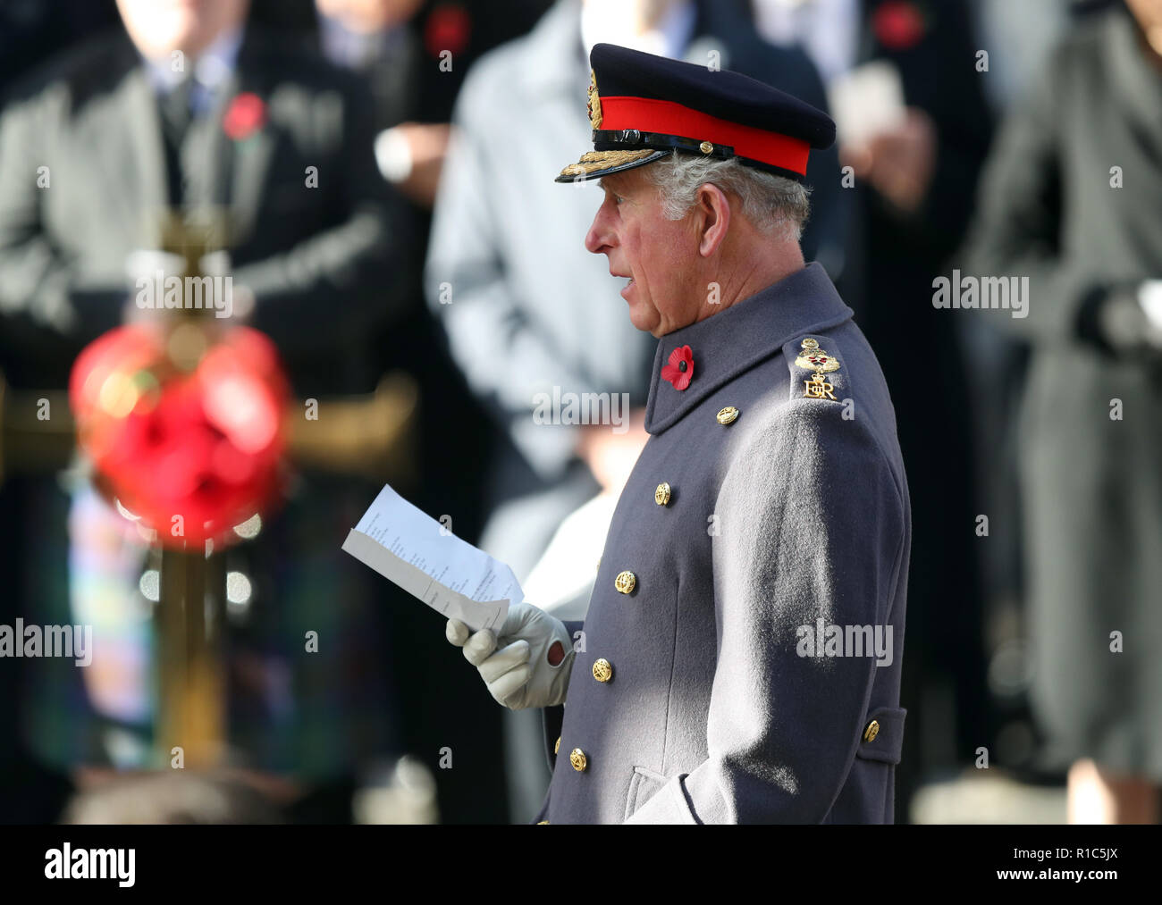 The Prince of Wales during the remembrance service at the Cenotaph ...