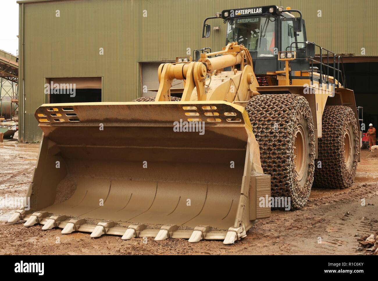 A Caterpillar Wheeled loading shovel working in a quarry in
