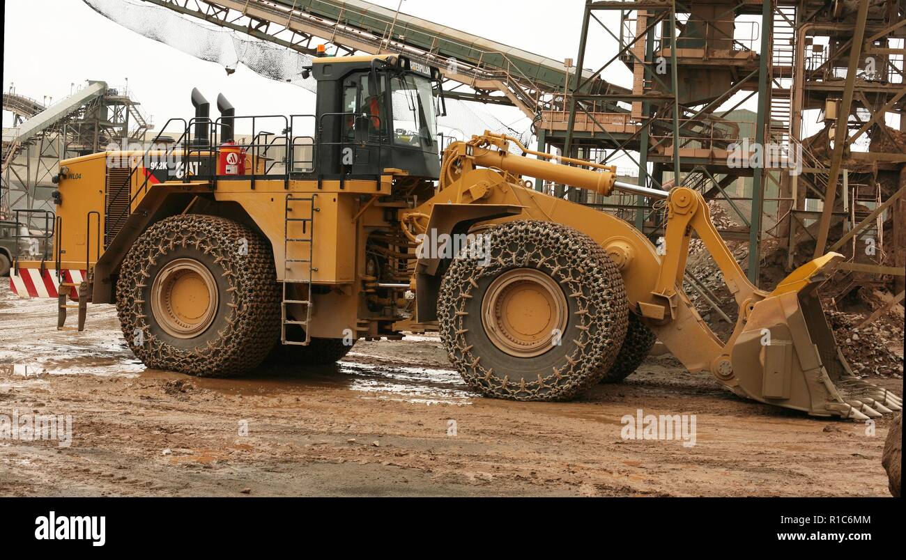 A Caterpillar Wheeled loading shovel working in a quarry in