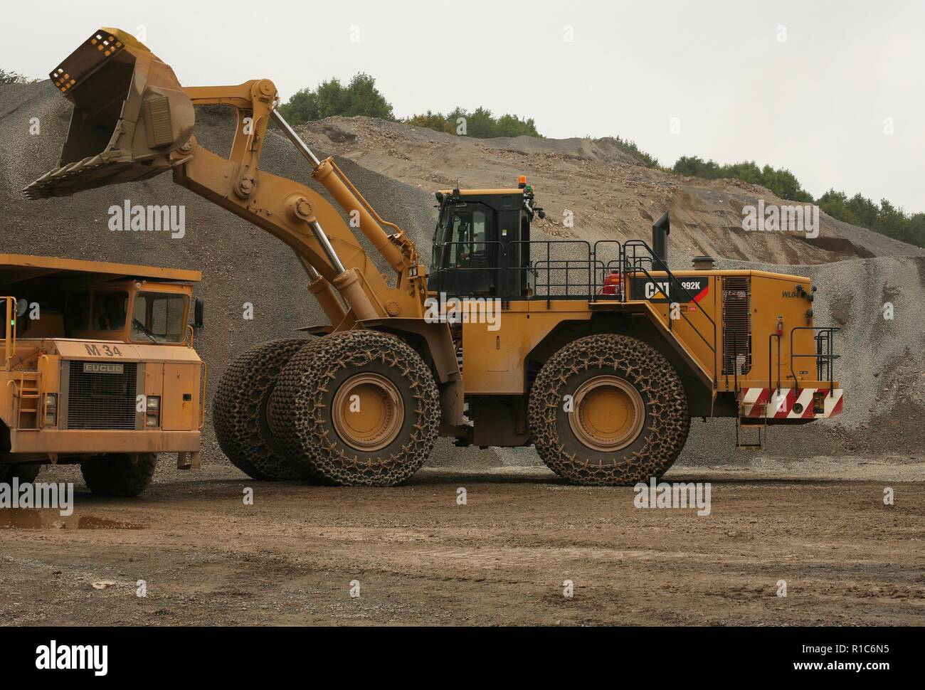 A Caterpillar Wheeled loading shovel working in a quarry in