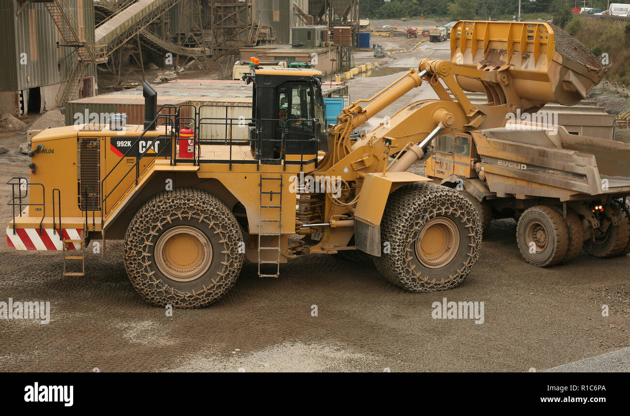 A Caterpillar Wheeled loading shovel working in a quarry in