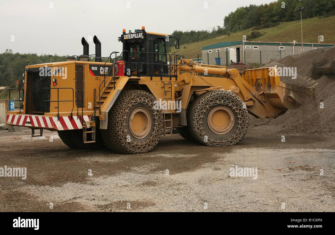 A Caterpillar Wheeled loading shovel working in a quarry in