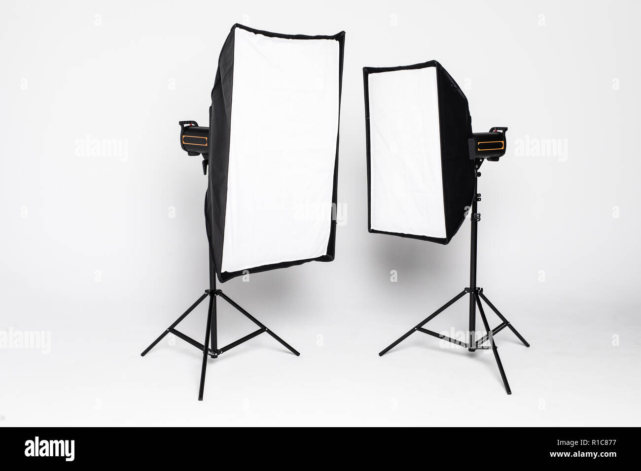 Studio lighting on white background. Studio photography tools Stock