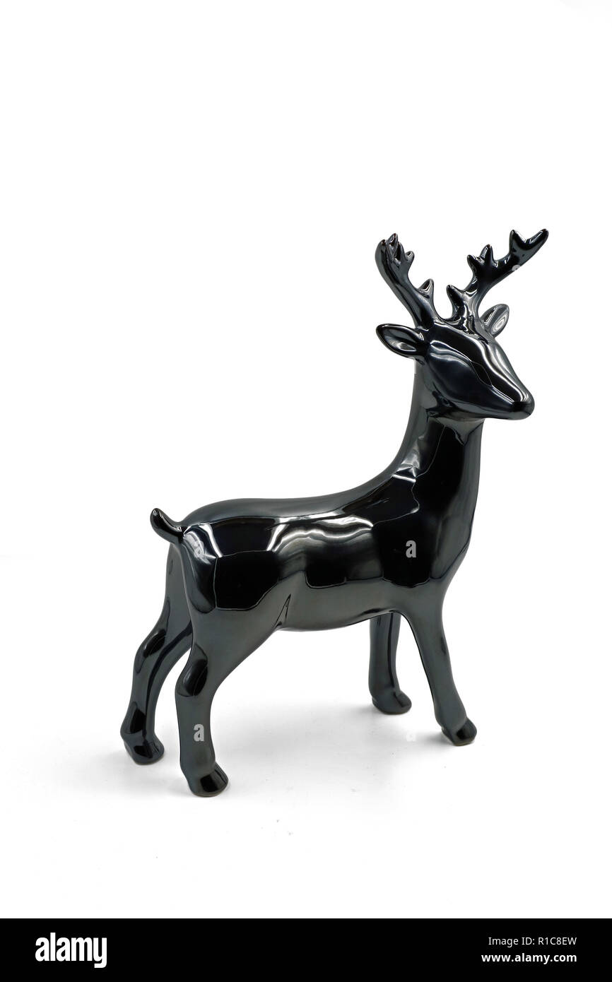 anthracite metallic silver reindeer on a white background Stock Photo