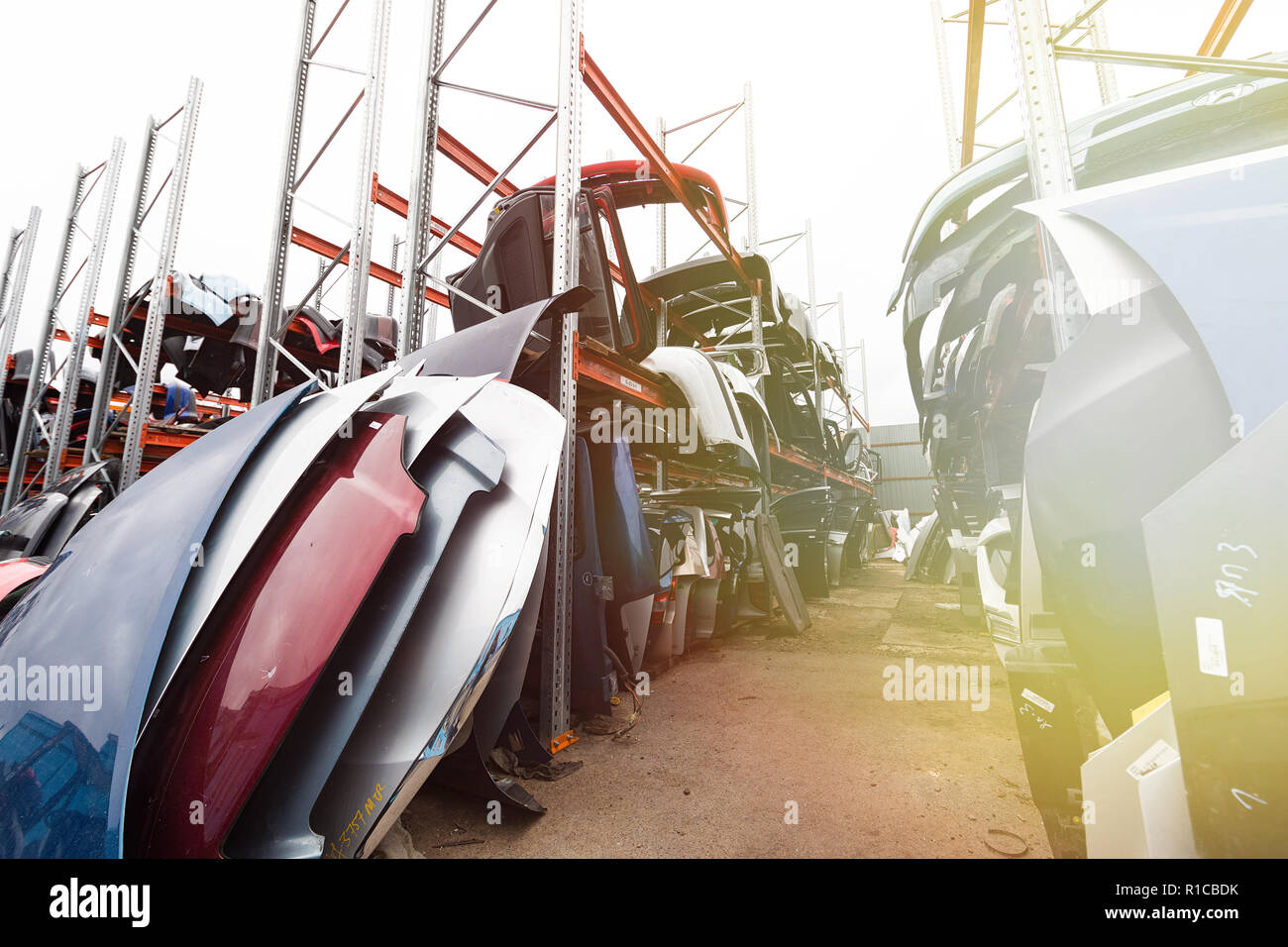 Racks with auto parts Stock Photo Alamy