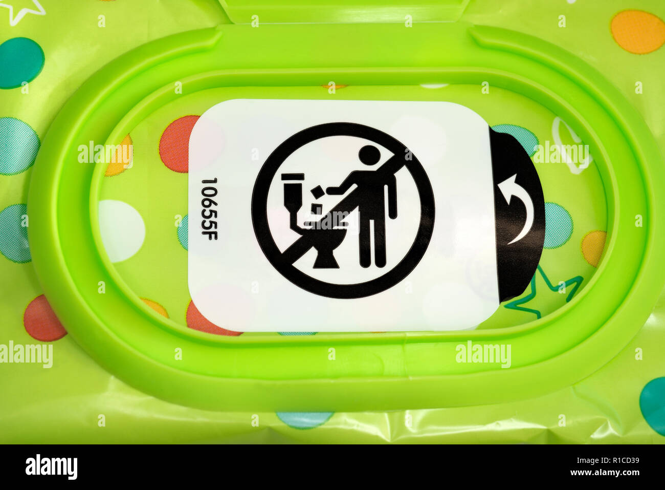 Do not flush down toilet sign on a packet of wet wipes Stock Photo Alamy
