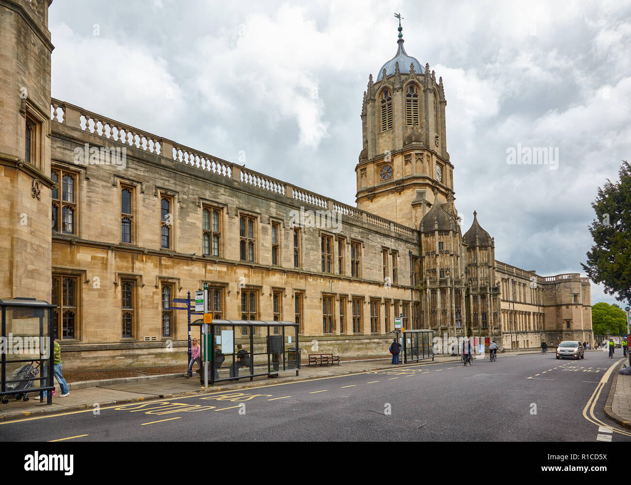 OXFORD, ENGLAND - MAY 15, 2009: Tom Tower and Tom Quad. View from the St. Aldate's street. Oxford University. England Stock Photo