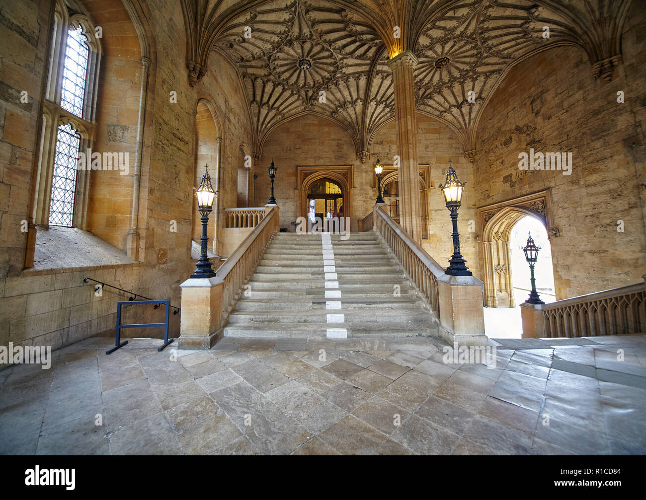 OXFORD, ENGLAND - MAY 15, 2009: The vaulted staircase in Bodley Tower that leads up to the Ante-Hall. Christ Church. Oxford University. England Stock Photo