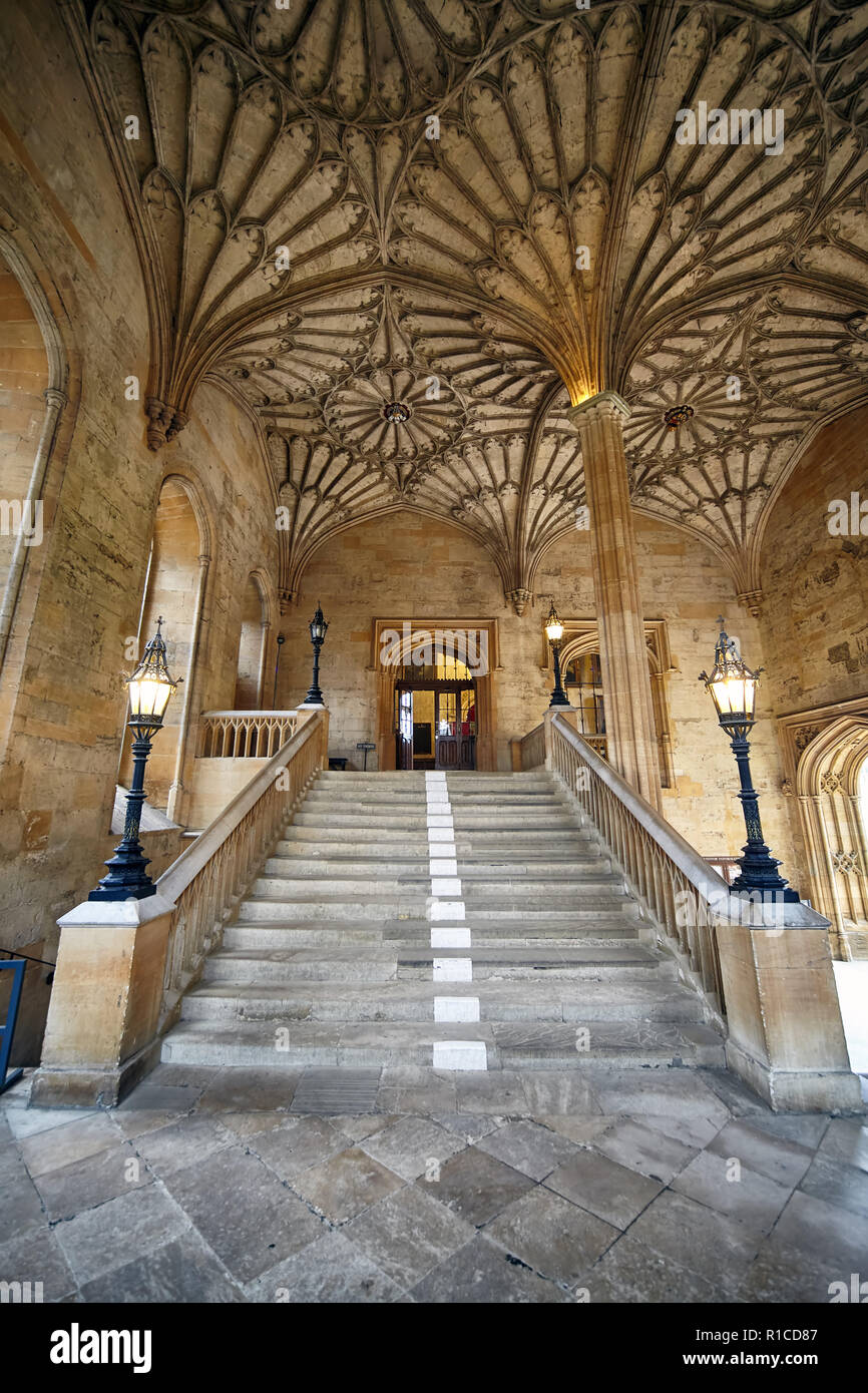 OXFORD, ENGLAND - MAY 15, 2009: The vaulted staircase in Bodley Tower that leads up to the Ante-Hall. Christ Church. Oxford University. England Stock Photo