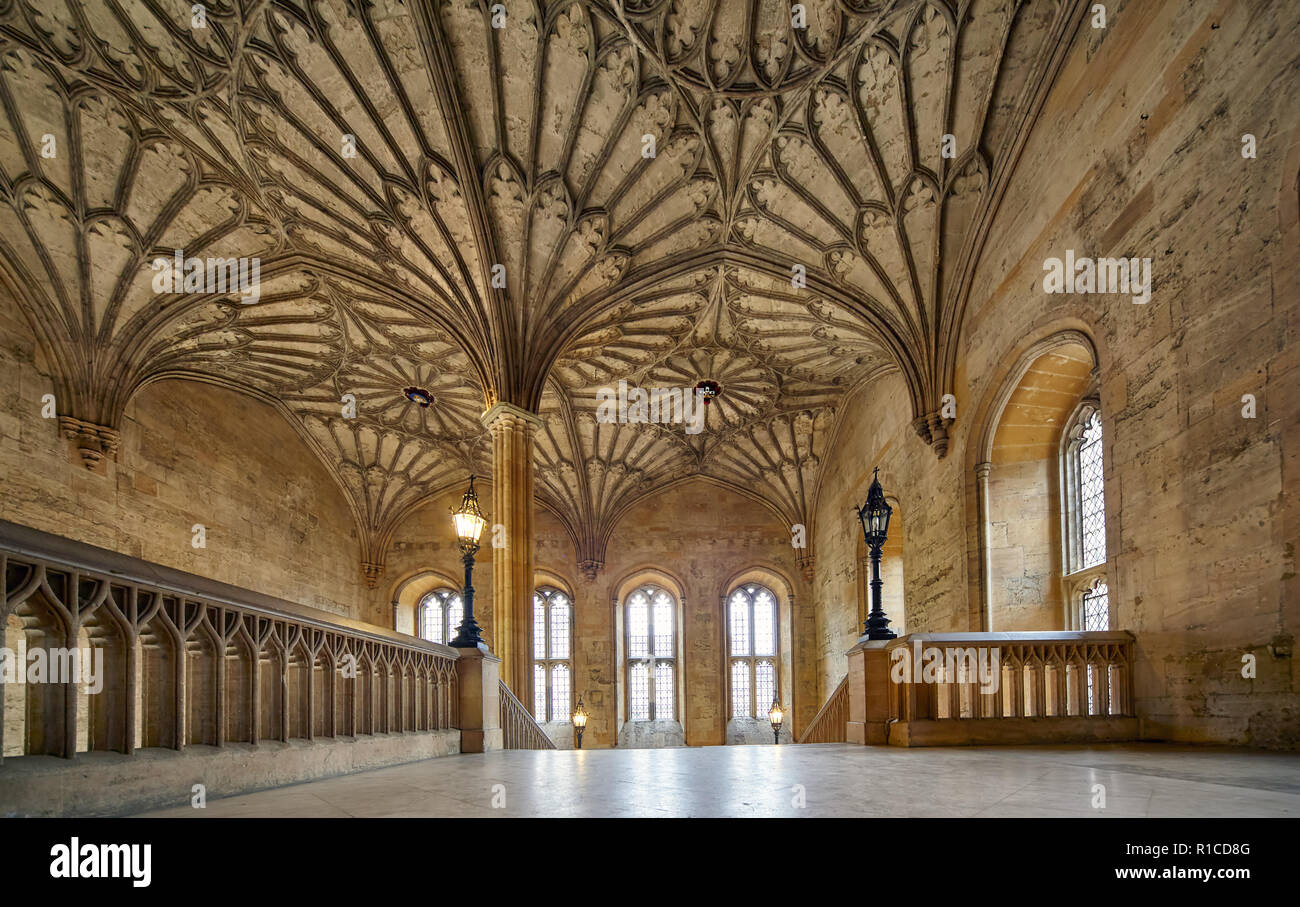 OXFORD, ENGLAND - MAY 15, 2009: The interior of Bodley Tower. The vaulted passageway to the Ante-Hall. Christ Church. Oxford University. England Stock Photo