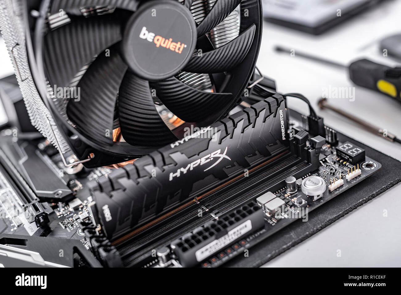 Motherboard With Installed Cooler And Ram Build A Pc Stock Photo Alamy