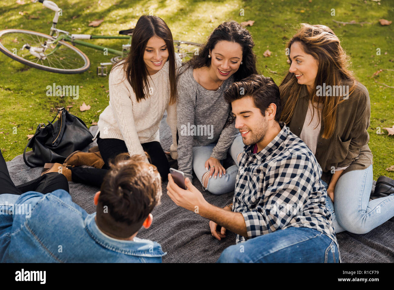 Group of friends having picnic in park hi-res stock photography and ...