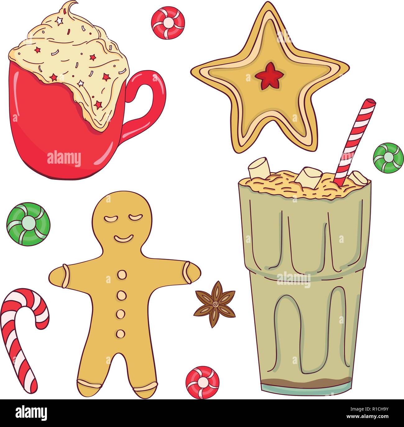 Hand drawn christmas set. Set of Christmas and New Year elements ...