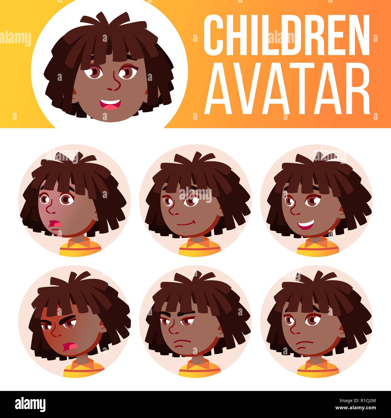Girl Avatar Set Kid Vector. Black. Afro American. Primary School. Face ...