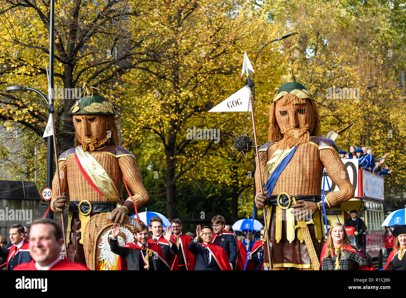 Gog and Magog figures at the Lord Mayor's Show Parade, London, UK 2018