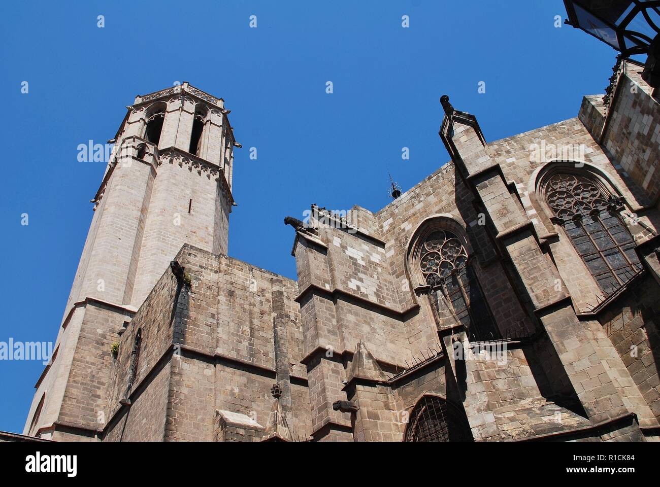 The Cathedral of the Holy Cross and Saint Eulalia in the Gothic Quarter of Barcelona, Spain. Construction of the main building began in 1298. Stock Photo