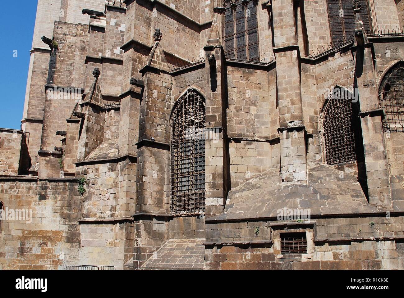 The Cathedral of the Holy Cross and Saint Eulalia in the Gothic Quarter of Barcelona, Spain. Construction of the main building began in 1298. Stock Photo