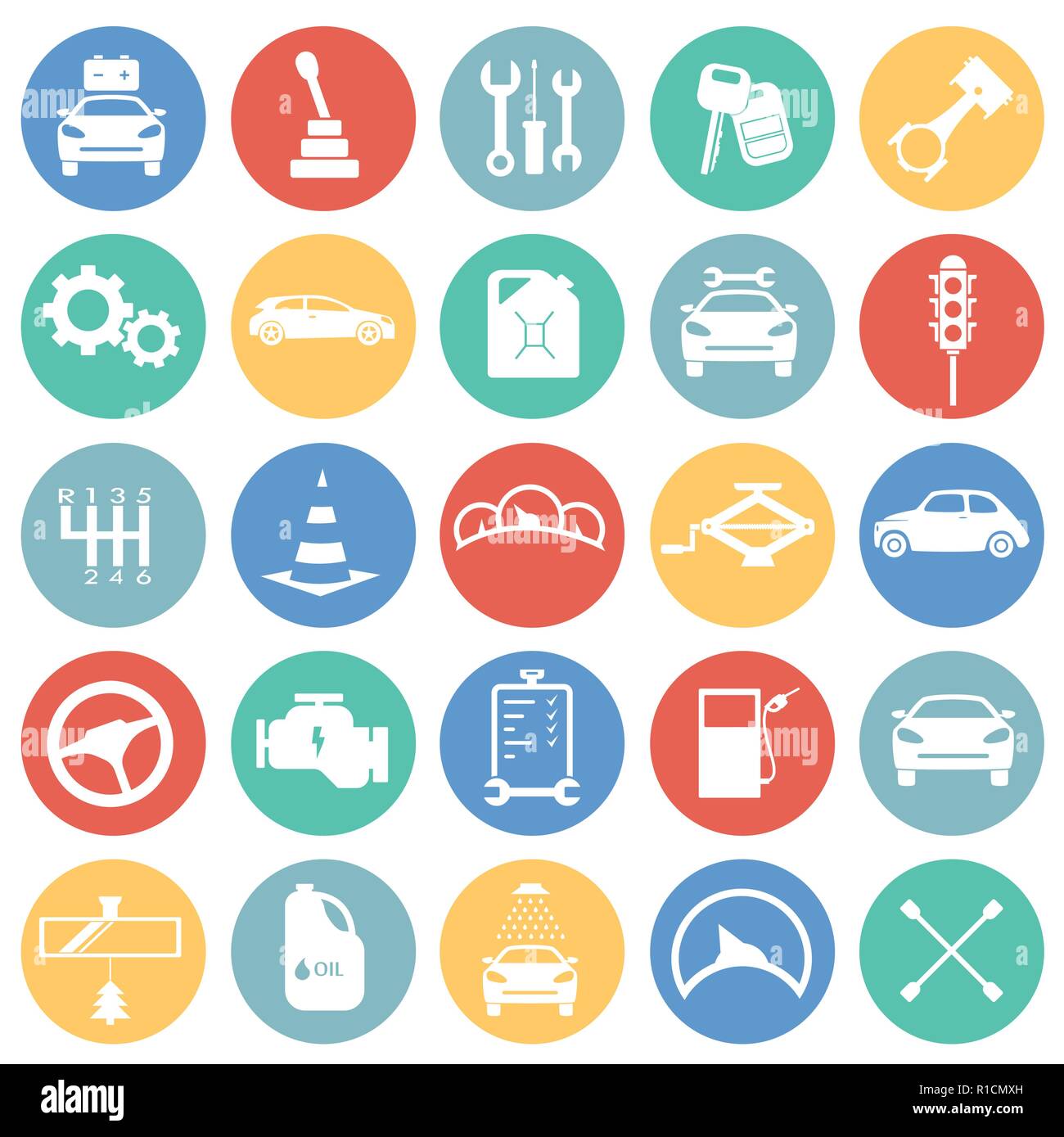 Car and service set on color circles background icons Stock Vector ...