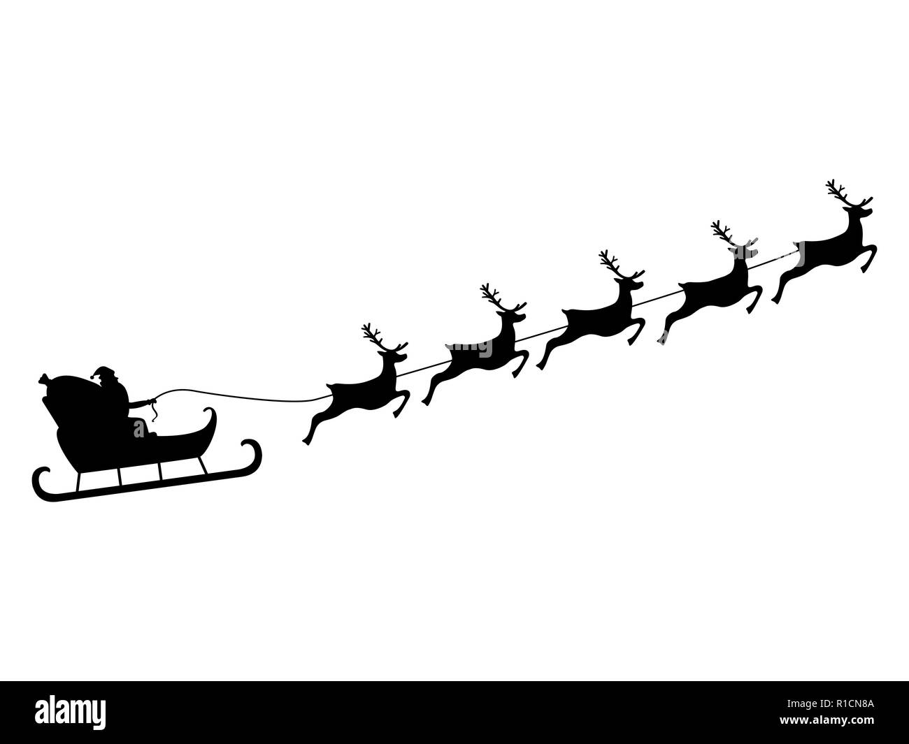 Santa Claus rides in a sleigh in harness on the reindeer  Stock Vector
