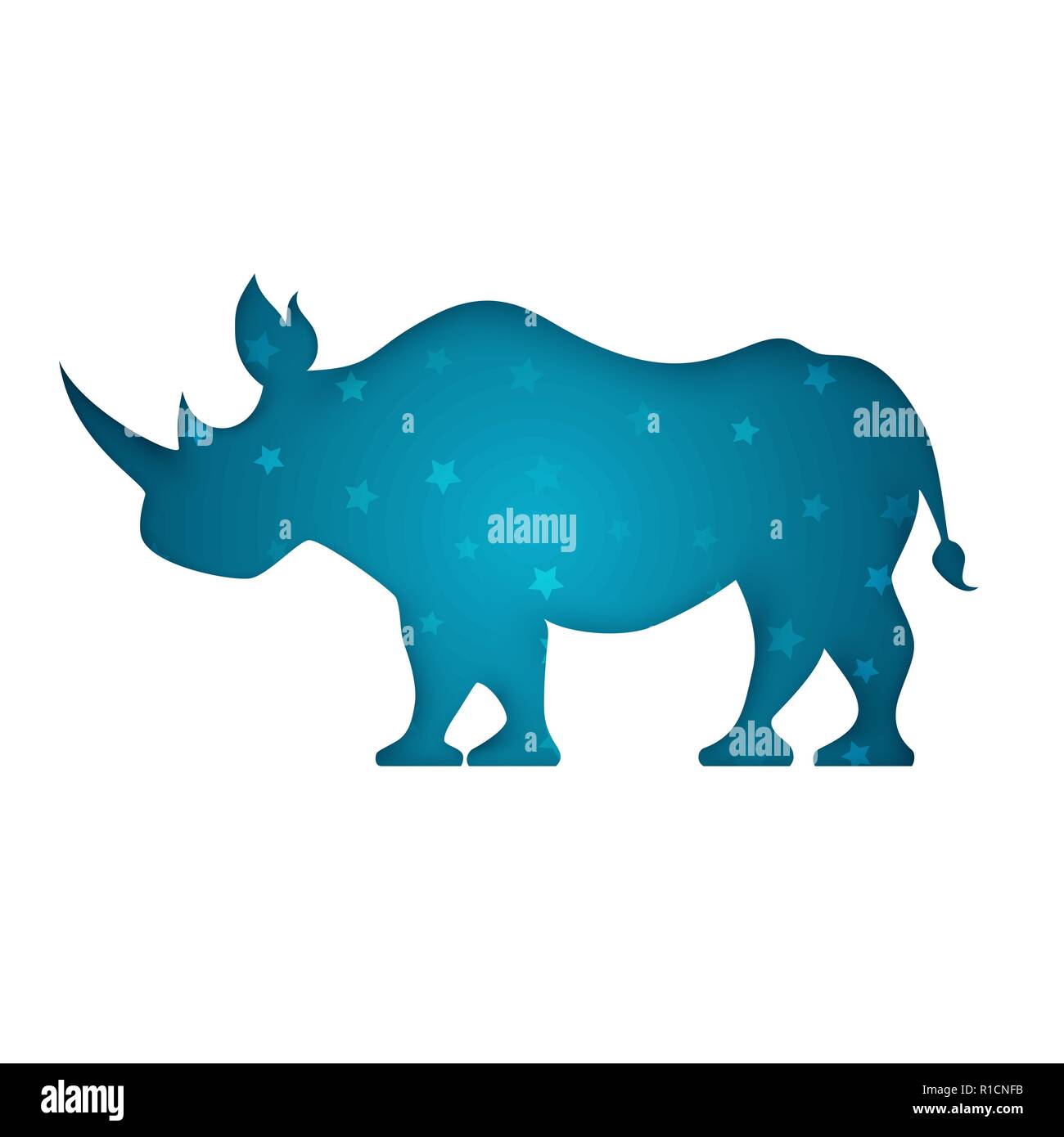 rhino paper cut white illustration. Stock Vector