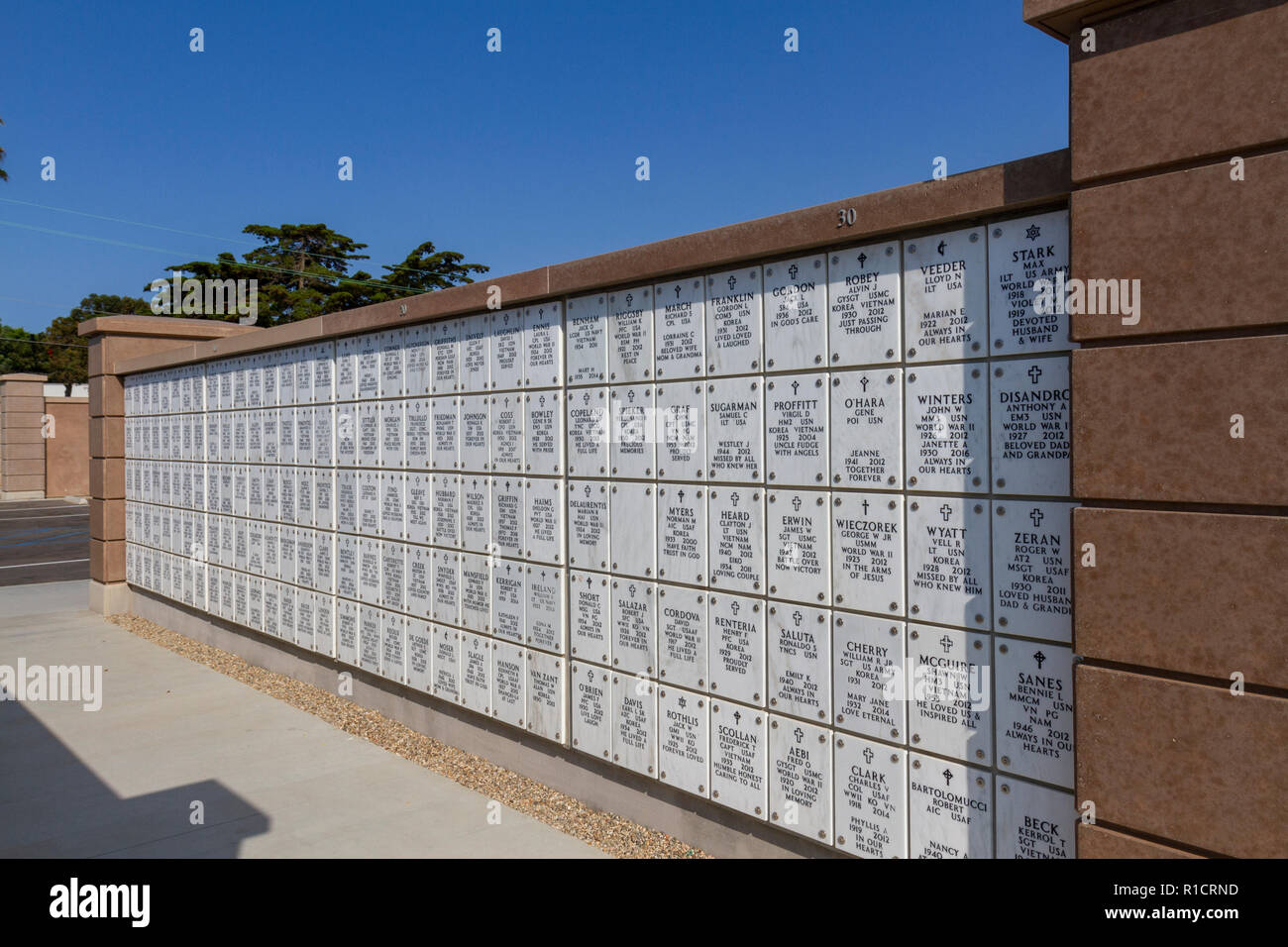 Memorial plaques in the Fort Rosecrans National Cemetery, Cabrillo Memorial Dr, San Diego, California, United States. Stock Photo