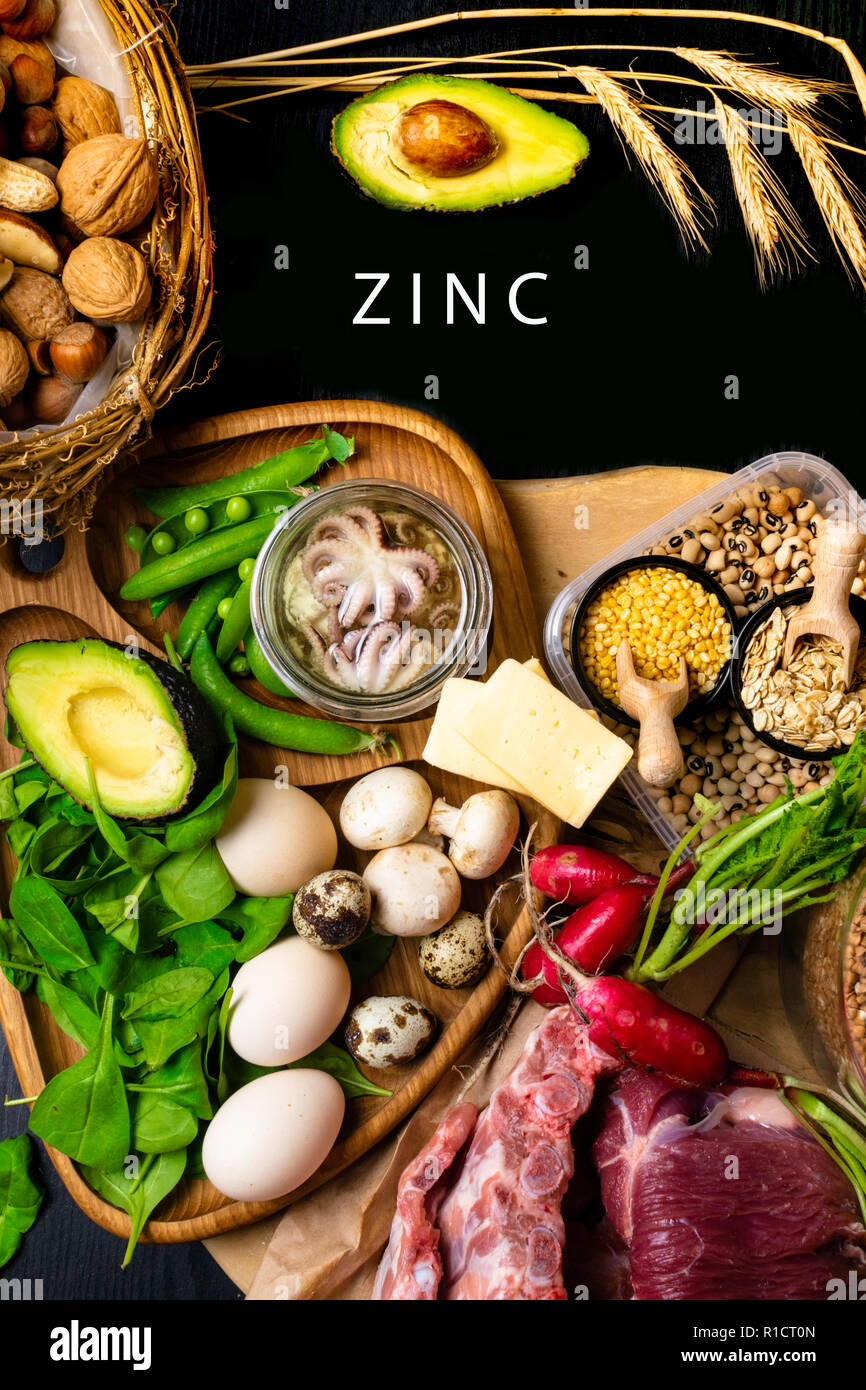 Foods High in Zinc as octopus, beef, buckwheat, yellow cheese, spinach