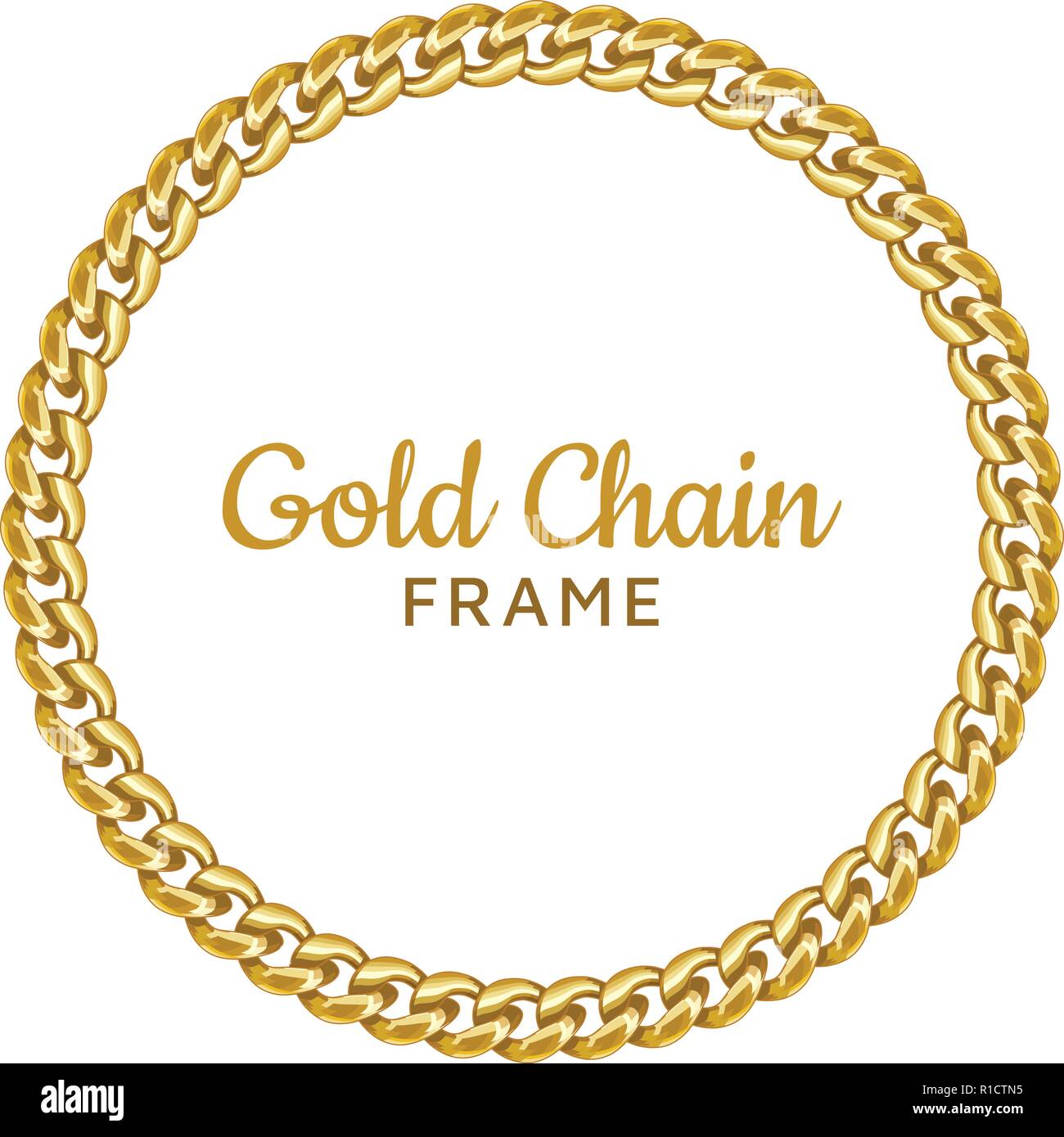 Golden chain round border frame. Seamless wreath circle shape. Stock Vector