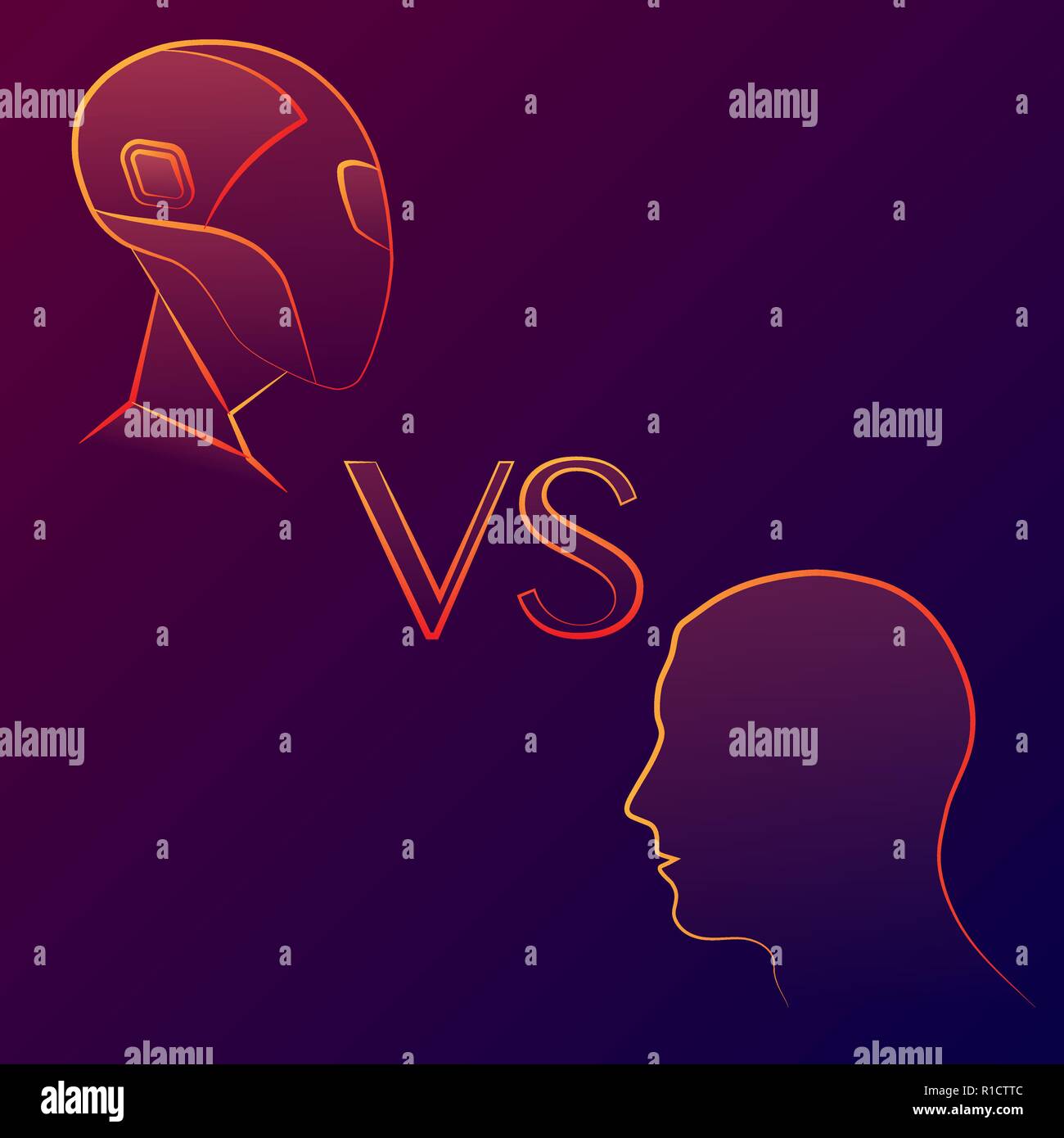 Background with robot and human head silhouettes Stock Vector