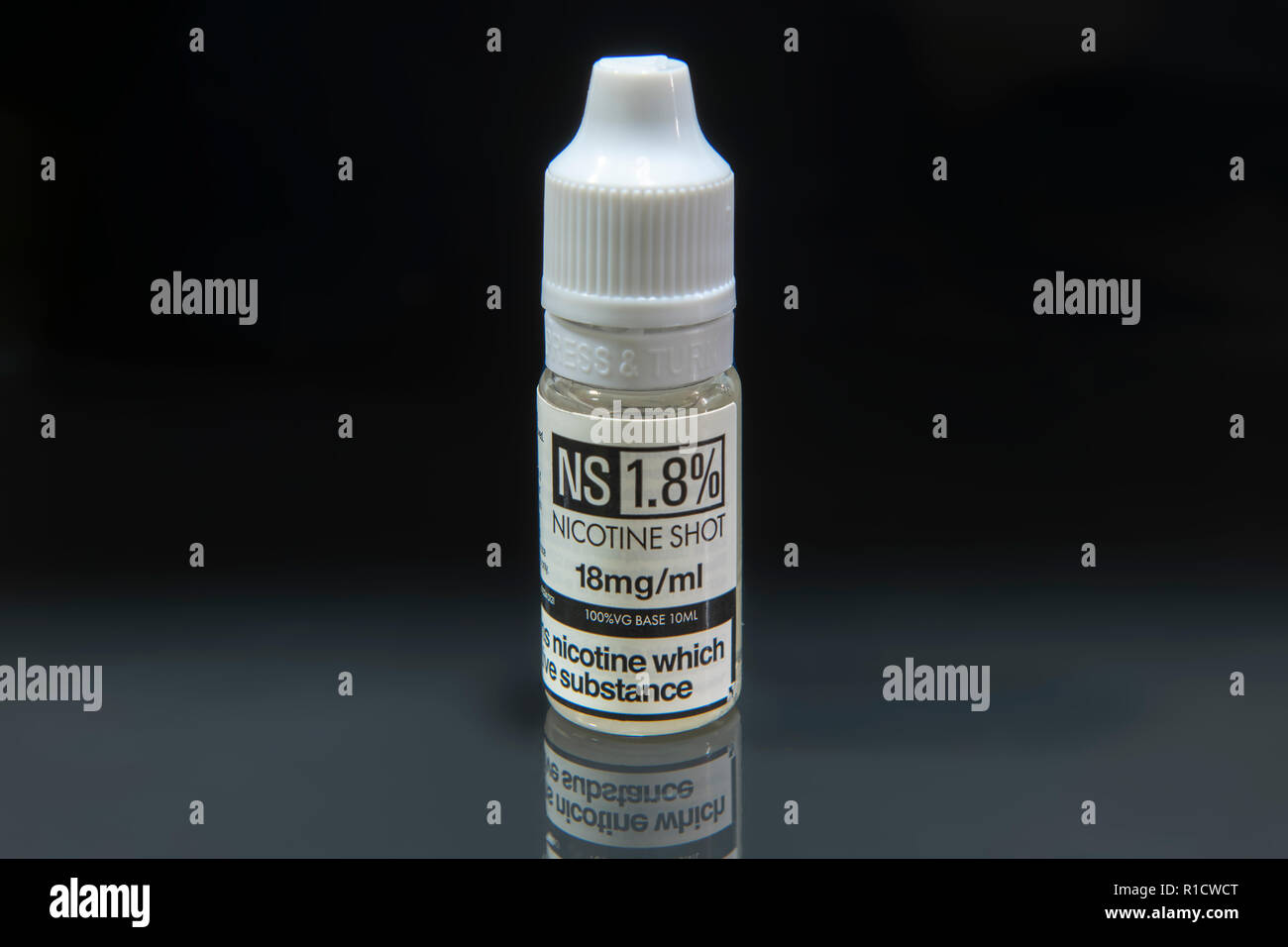 Vegetable Glycerine nicotine shot used to top up e-liquids that are put in  e-cigs when vaping Stock Photo