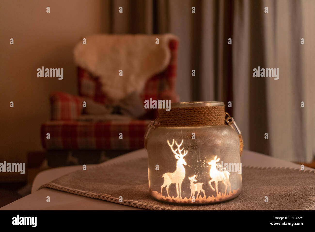 Christmas Decoration in Mountain Chalet Stock Photo