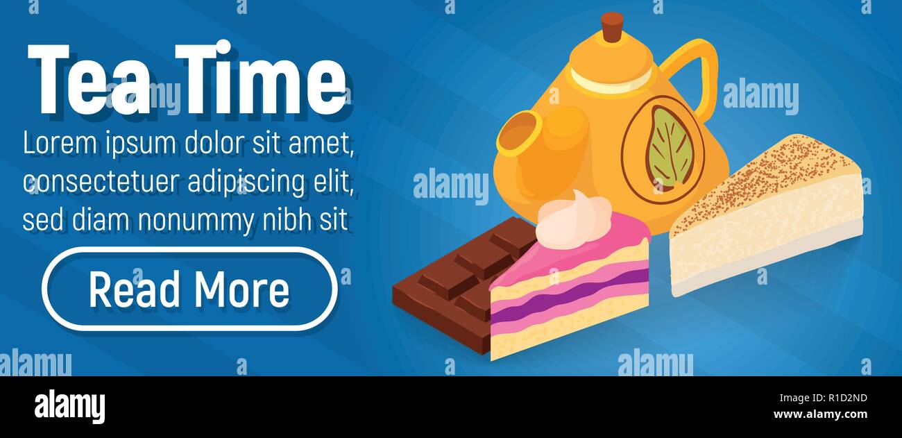 Tea time concept banner, isometric style Stock Vector