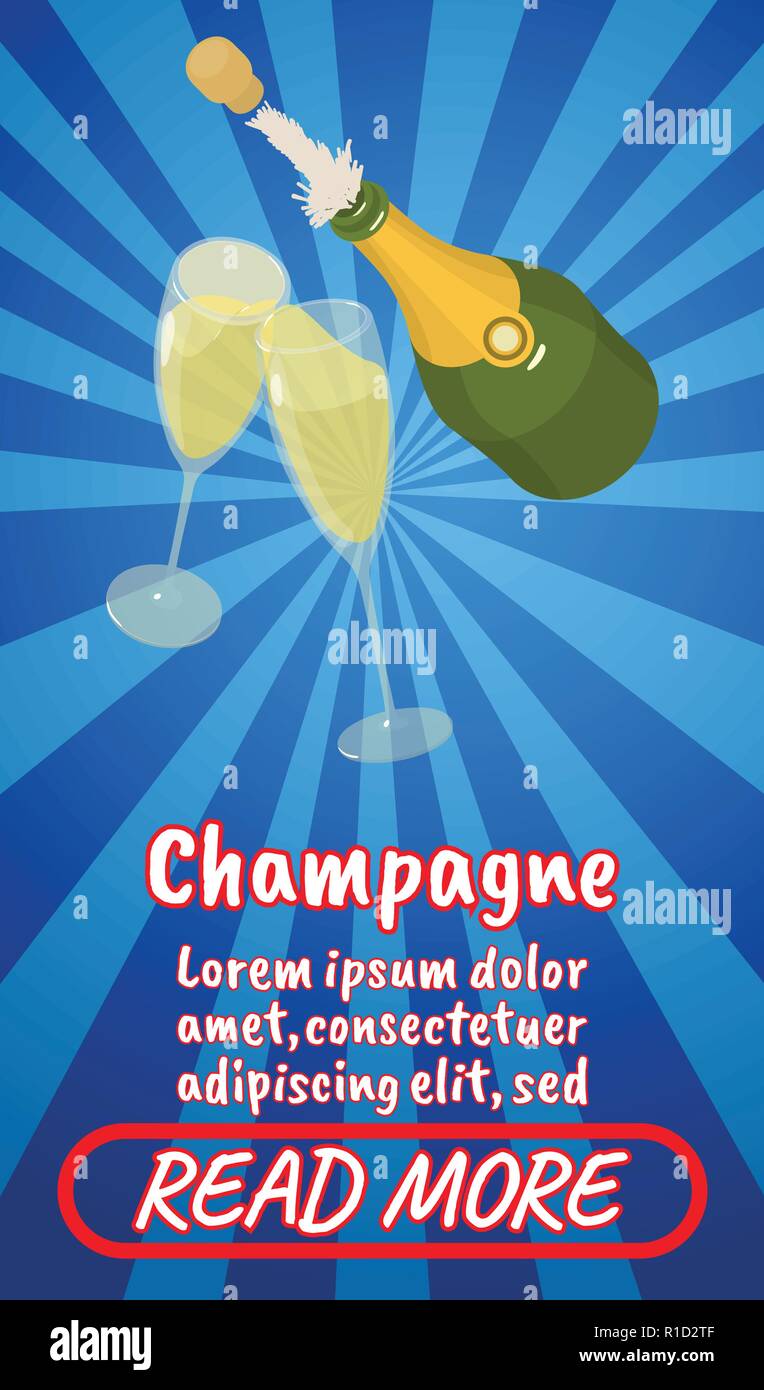 Champagne concept banner, comics isometric style Stock Vector