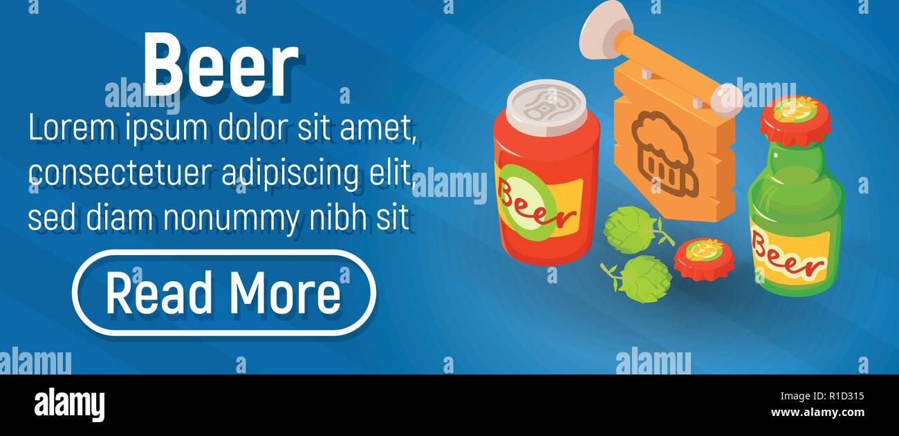 Beer concept banner, isometric style Stock Vector