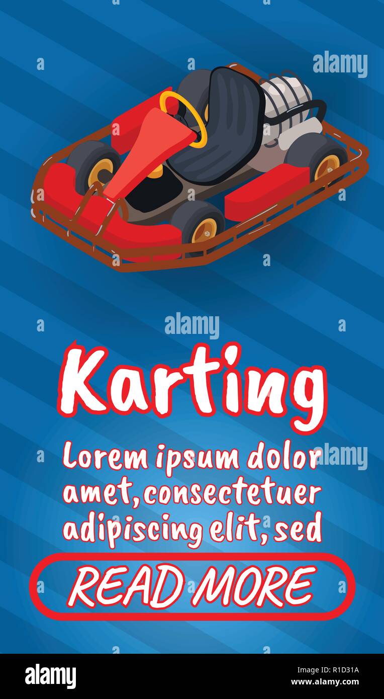 Karting concept banner, comics isometric style Stock Vector
