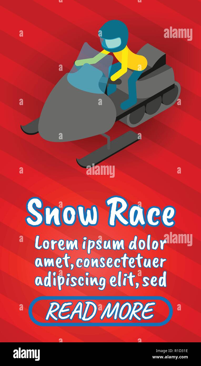 Snow race concept banner, comics isometric style Stock Vector